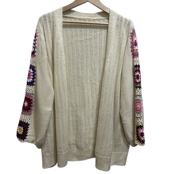 Shein Curve Bohemian Open Cardigan 1XL Granny Crochet Sleeve Cream Indie Peasant - Picture 1 of 6